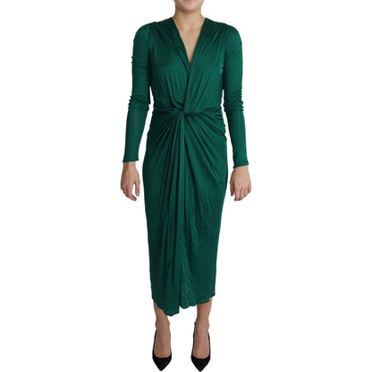Dolce & Gabbana Green Fitted Silhouette Midi Viscose Dress