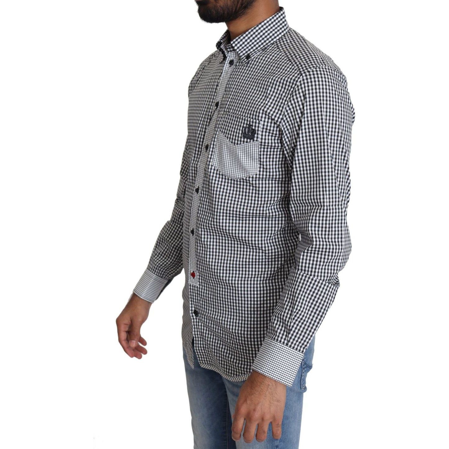Dolce & Gabbana Black White Checkered Casual Shirt