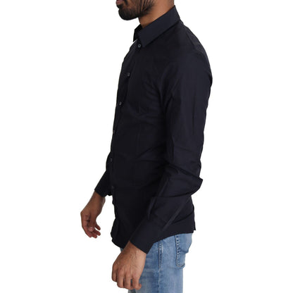 Dolce & Gabbana Navy Blue Cotton Formal Dress Shirt
