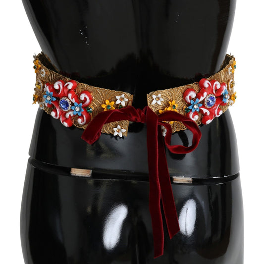 Dolce & Gabbana Golden Floral Crystal Embellished Waist Belt Belt Dolce & Gabbana