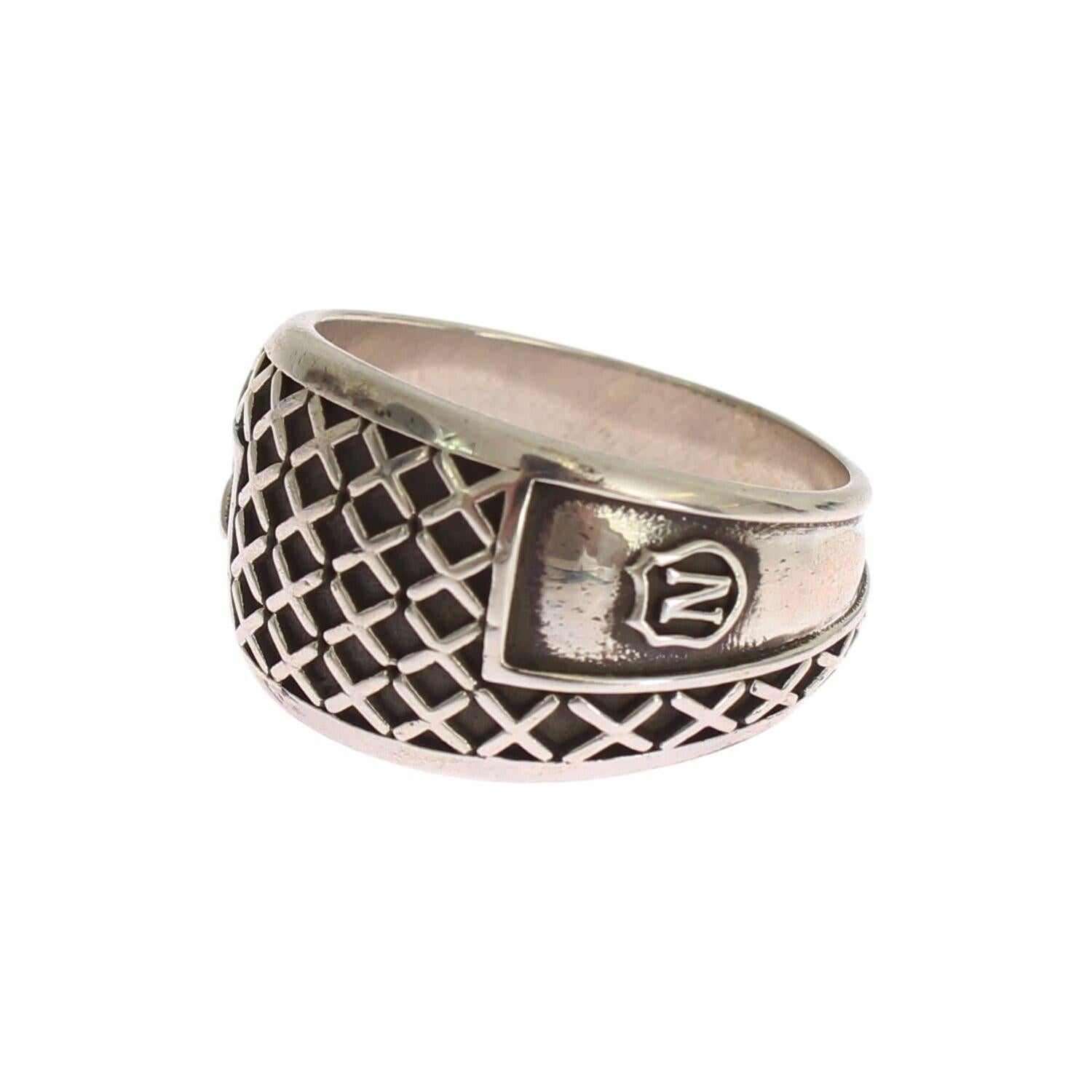 Nialaya Elegant Silver Band with Black Accents