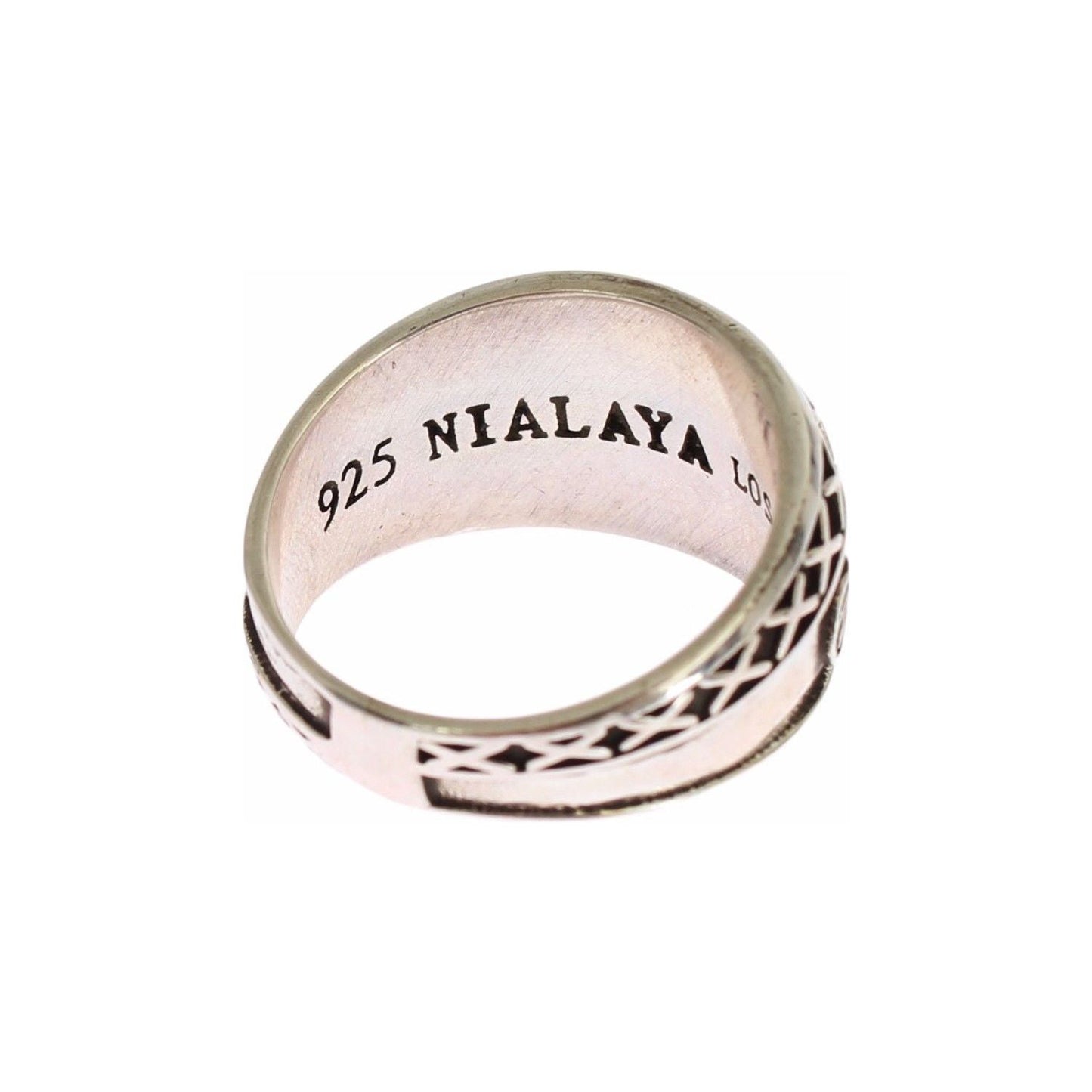 Nialaya Elegant Silver Band with Black Accents Ring Nialaya