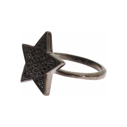 Nialaya Black CZ Star 925 Silver Womens Ring