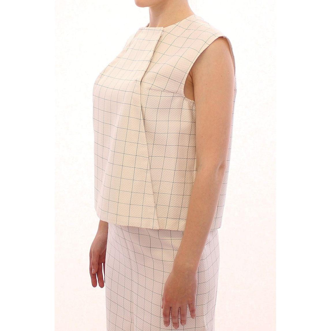 Andrea Incontri White Cotton Checkered Shirt Top