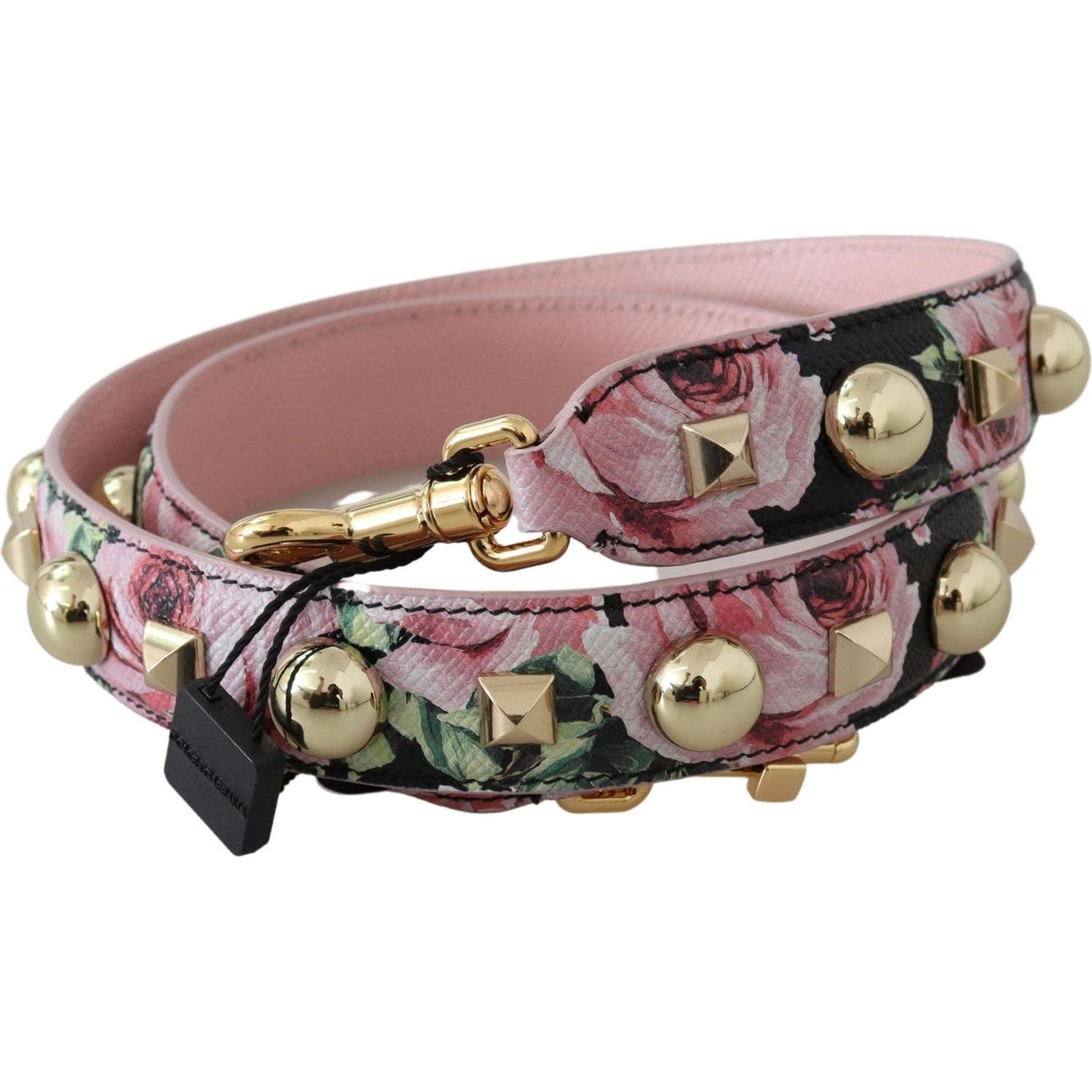 Dolce & Gabbana Pink Floral Gold Studs Bag Accessory Shoulder Strap 1728,67345645728,Accessories,Bags,Belts - Women - Accessories,Dolce & Gabbana,Material: 100% Leather,New with tags,Pink,Shoulder Straps - Bags,Women,Women - Accessories