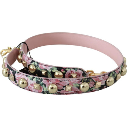 Dolce & Gabbana Pink Floral Gold Studs Bag Accessory Shoulder Strap 1728,67345645728,Accessories,Bags,Belts - Women - Accessories,Dolce & Gabbana,Material: 100% Leather,New with tags,Pink,Shoulder Straps - Bags,Women,Women - Accessories