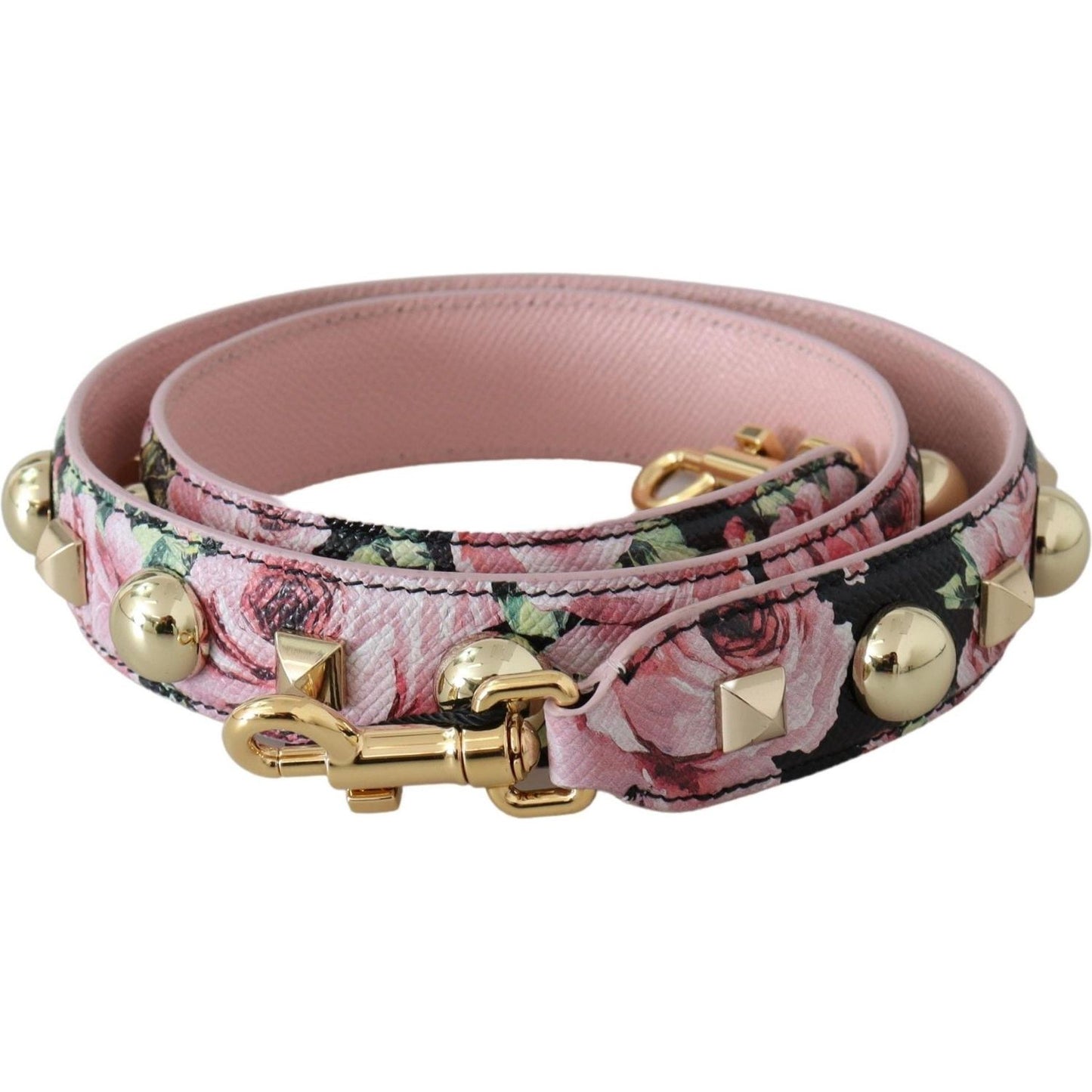 Dolce & Gabbana Pink Floral Gold Studs Bag Accessory Shoulder Strap 1728,67345645728,Accessories,Bags,Belts - Women - Accessories,Dolce & Gabbana,Material: 100% Leather,New with tags,Pink,Shoulder Straps - Bags,Women,Women - Accessories