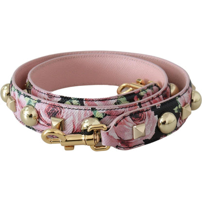 Dolce & Gabbana Pink Floral Gold Studs Bag Accessory Shoulder Strap 1728,67345645728,Accessories,Bags,Belts - Women - Accessories,Dolce & Gabbana,Material: 100% Leather,New with tags,Pink,Shoulder Straps - Bags,Women,Women - Accessories