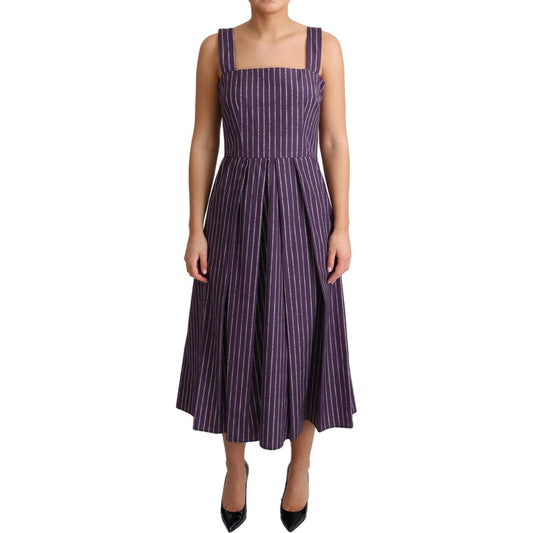 Dolce & Gabbana Elegant Sleeveless A-Line Purple Stripe Dress Dolce & Gabbana