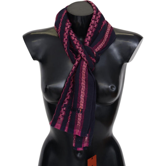 Missoni Elegant Striped Wool Scarf in Black and Pink Missoni