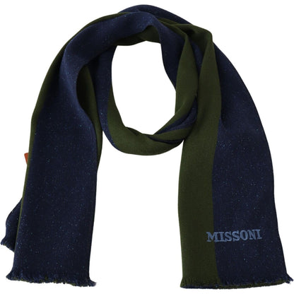 Missoni Blue Green Wool Unisex Neck Wrap Shawl Blue