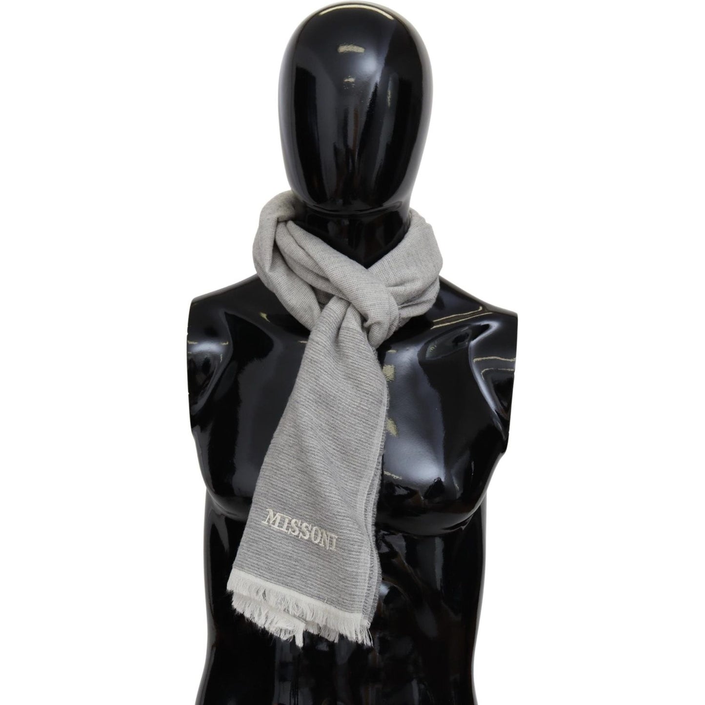 Missoni Elegant Beige Wool Scarf with Embroidery Detail Missoni