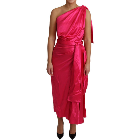 Dolce & Gabbana Elegant Fuchsia Silk One-Shoulder Wrap Dress Dolce & Gabbana