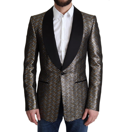 Dolce & Gabbana Elegant Metallic Jacquard Slim Blazer Jacket Dolce & Gabbana