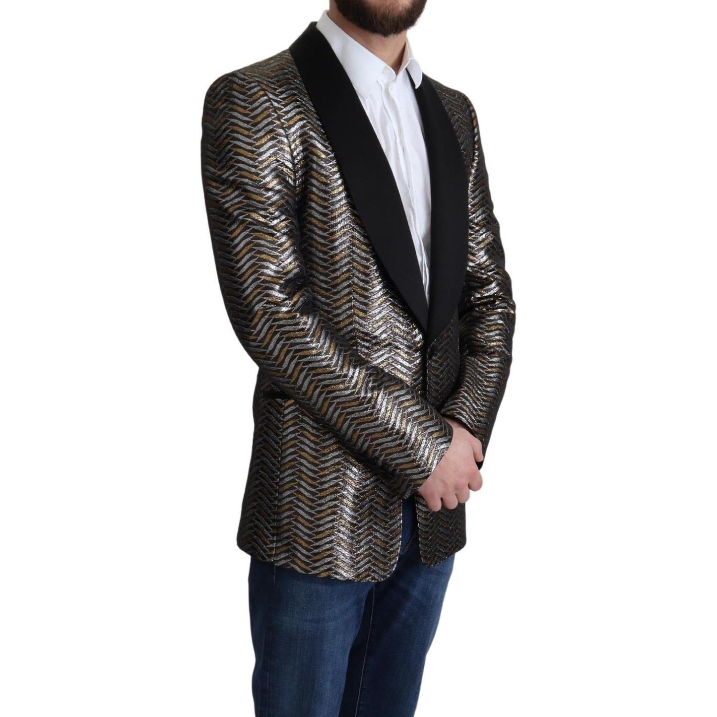 Dolce & Gabbana Elegant Metallic Jacquard Slim Blazer Jacket Dolce & Gabbana