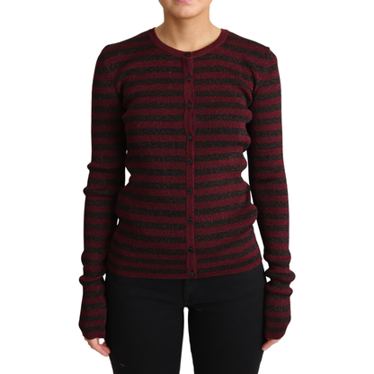 Dolce & Gabbana Black Red Striped Viscose Cardigan Sweater