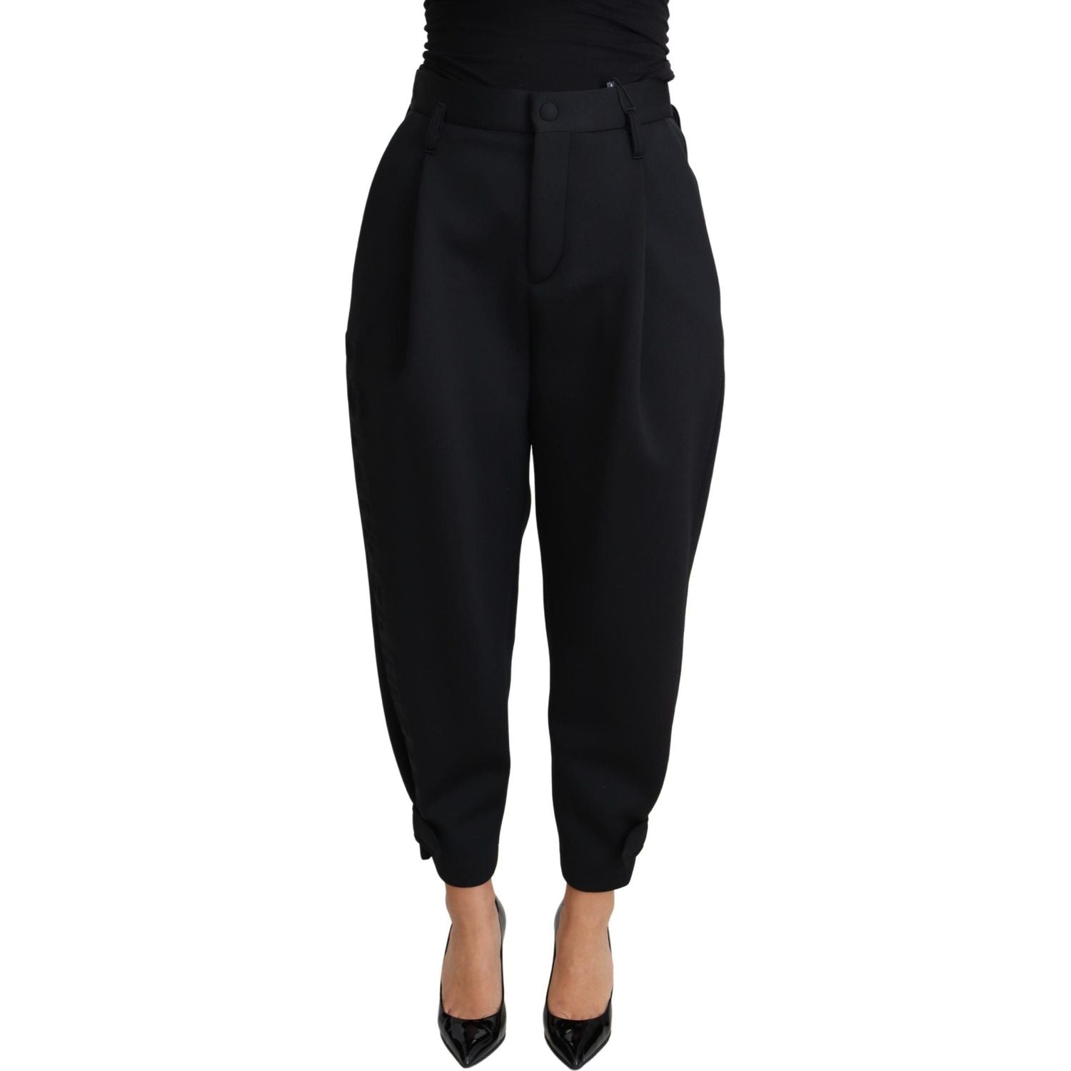 Dolce & Gabbana Black Cropped Dress High Waist Polyester Pants