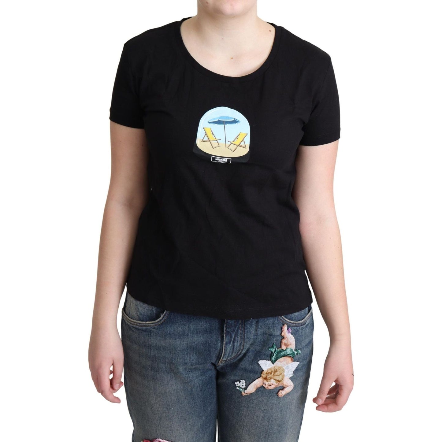 Moschino Black Printed Cotton Short Sleeves T-shirt
