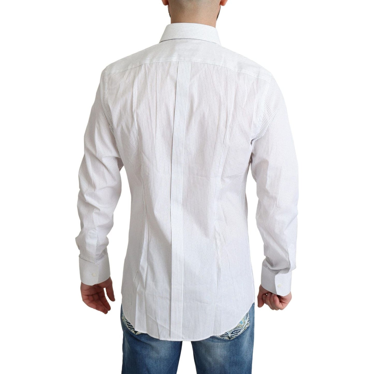 Dolce & Gabbana White Stripes Cotton Formal Dress Shirt