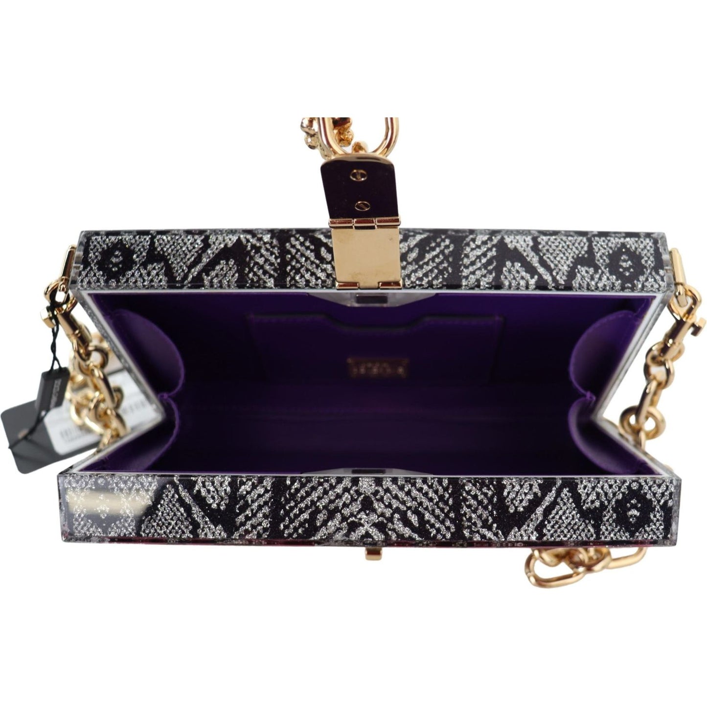 Dolce & Gabbana Gray Resin Dolce Box Clutch with Gold Details WOMAN SHOULDER BAGS Dolce & Gabbana