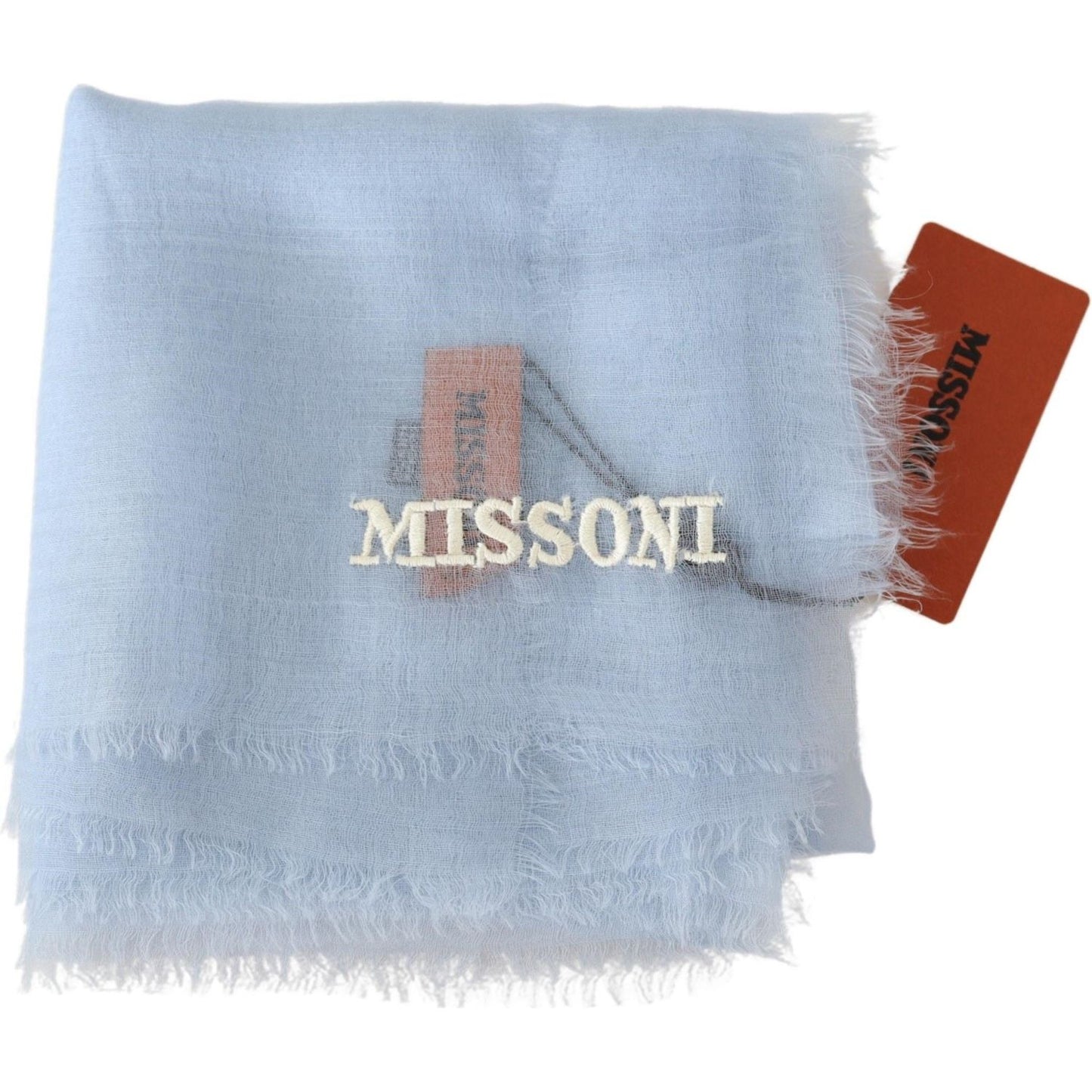 Missoni Elegant Light-Blue Cashmere Scarf with Fringes Missoni