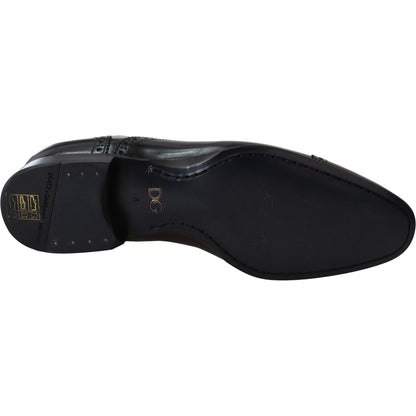 Dolce & Gabbana Black Leather Men Derby Formal Loafers Shoes
