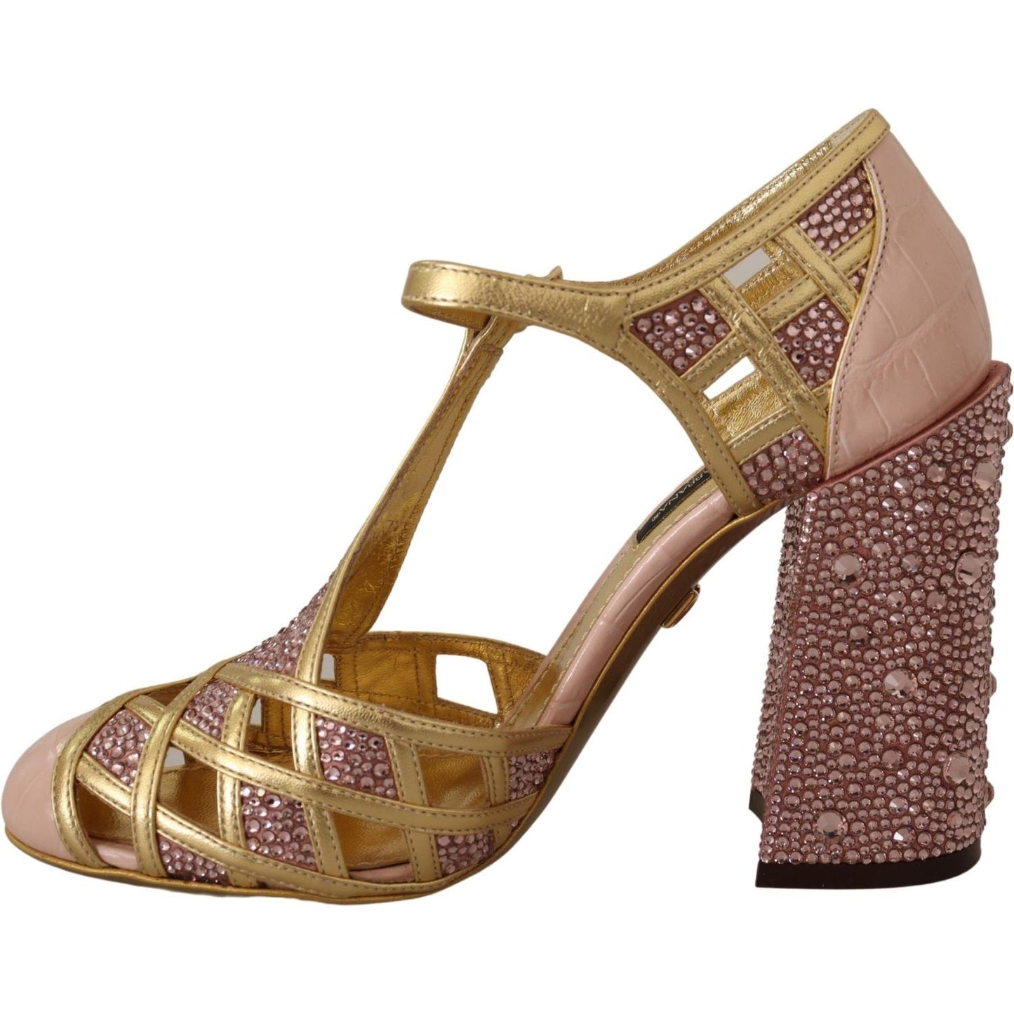 Dolce & Gabbana Silk-Infused Leather Crystal Pumps in Pink Gold Dolce & Gabbana