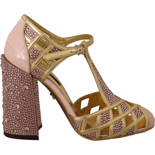 Dolce & Gabbana Silk-Infused Leather Crystal Pumps in Pink Gold Dolce & Gabbana