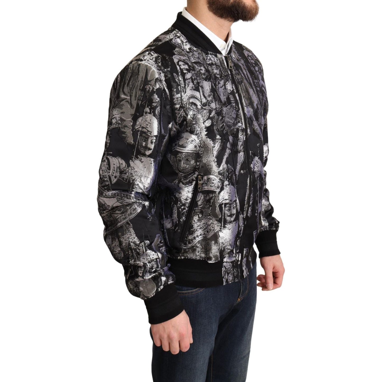 Dolce & Gabbana Elegant Black Bomber Jacket with Silver Details Dolce & Gabbana