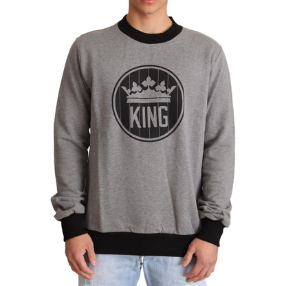 Dolce & Gabbana Gray Crown King Cotton Pullover Sweater