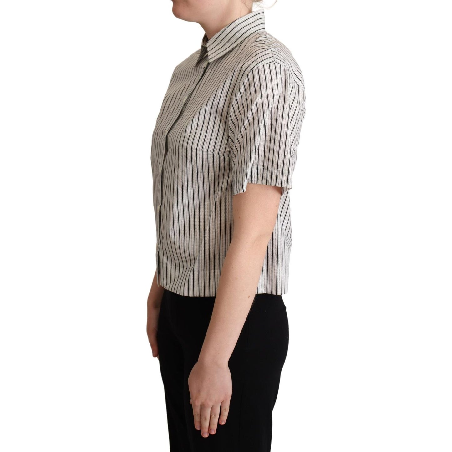 Dolce & Gabbana Chic Monochrome Striped Polo Shirt Blouse Top Dolce & Gabbana