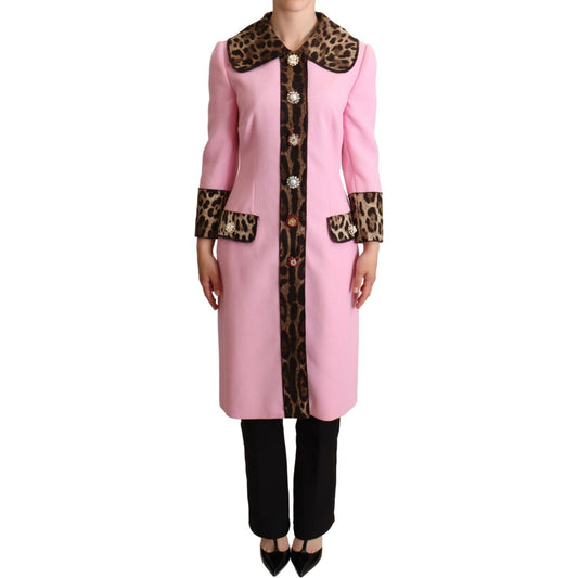 Dolce & Gabbana Chic Pink Leopard Trench with Crystal Buttons Dolce & Gabbana