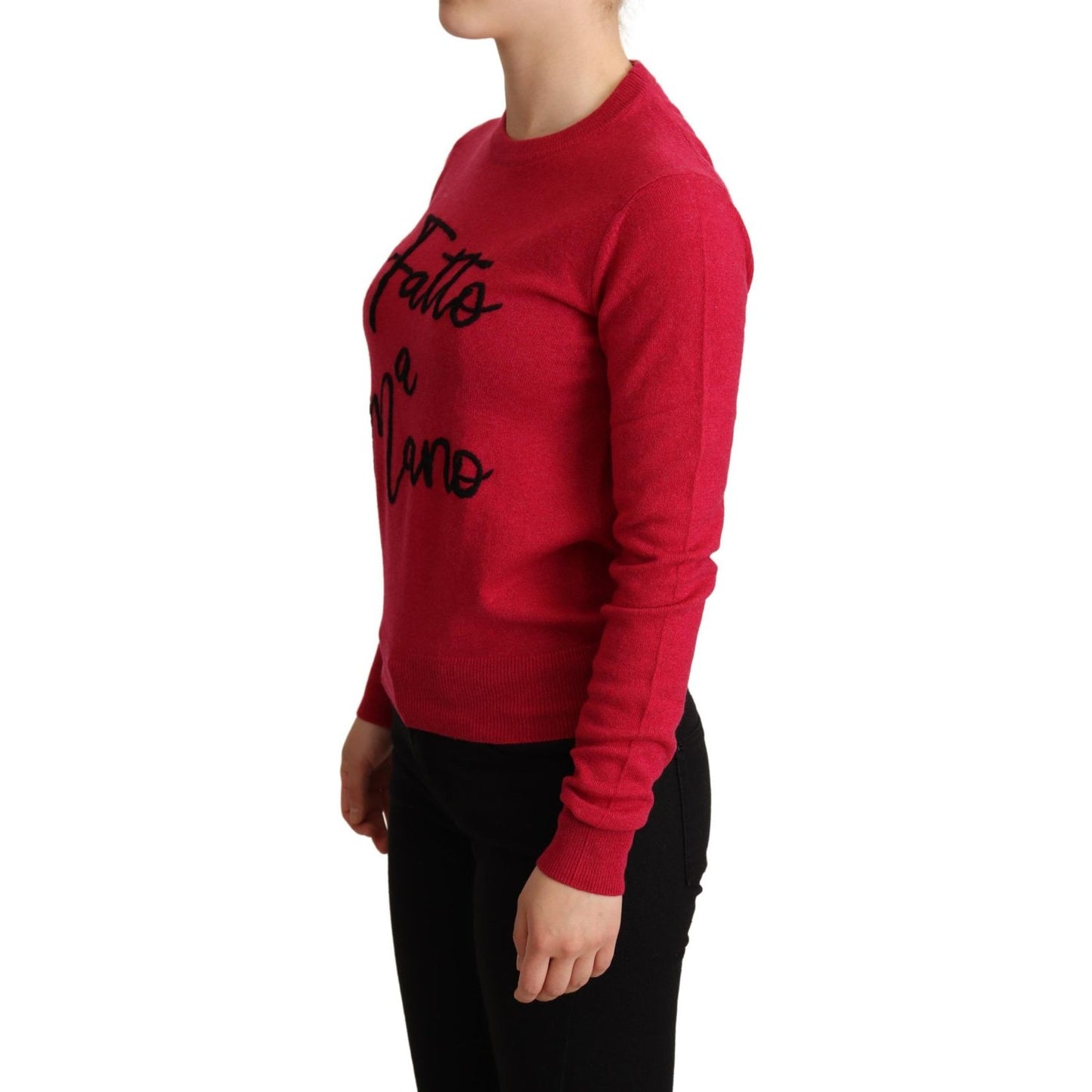 Dolce & Gabbana Pink Embroidered Cashmere Wool Pullover Sweater