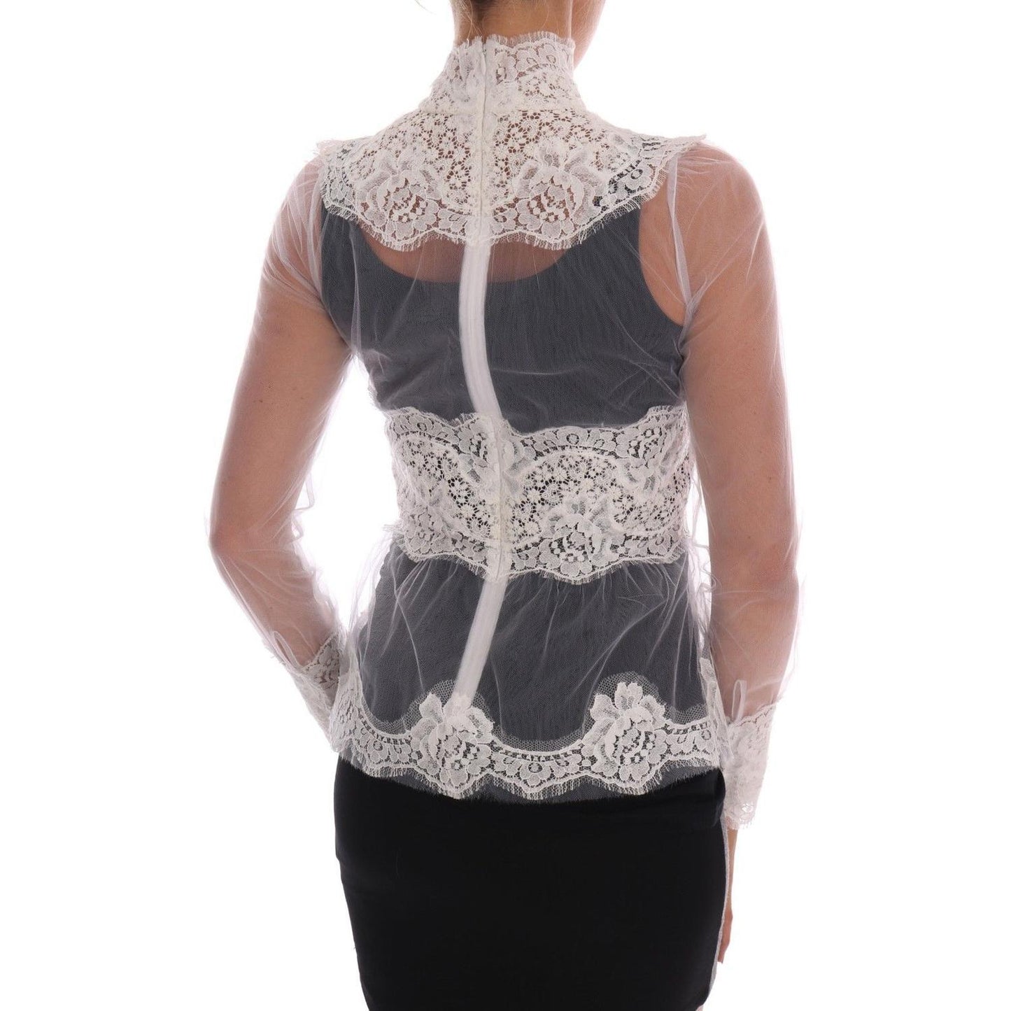 Dolce & Gabbana Elegant White Floral Lace Blouse Top Dolce & Gabbana