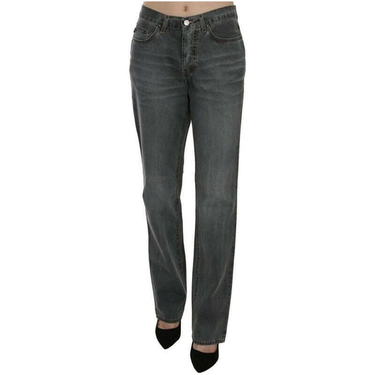Just Cavalli Gray Washed Mid Waist Straight Denim Pants Jeans