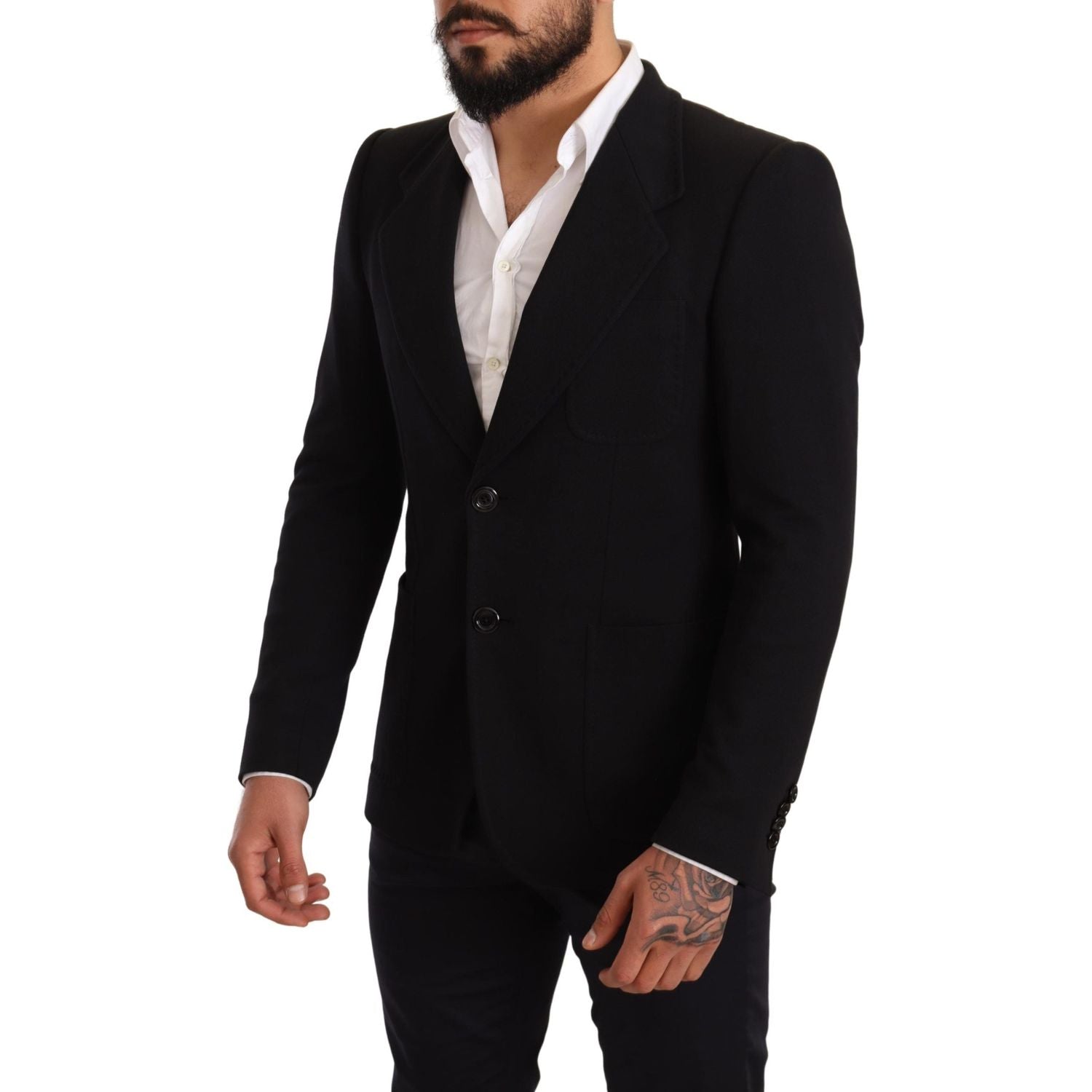 Dolce & Gabbana Black Cotton Slim Fit Coat Jacket  Blazer