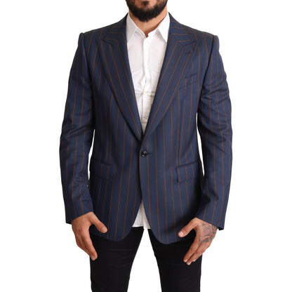 Dolce & Gabbana Blue Striped Wool Slim Fit Blazer Jacket