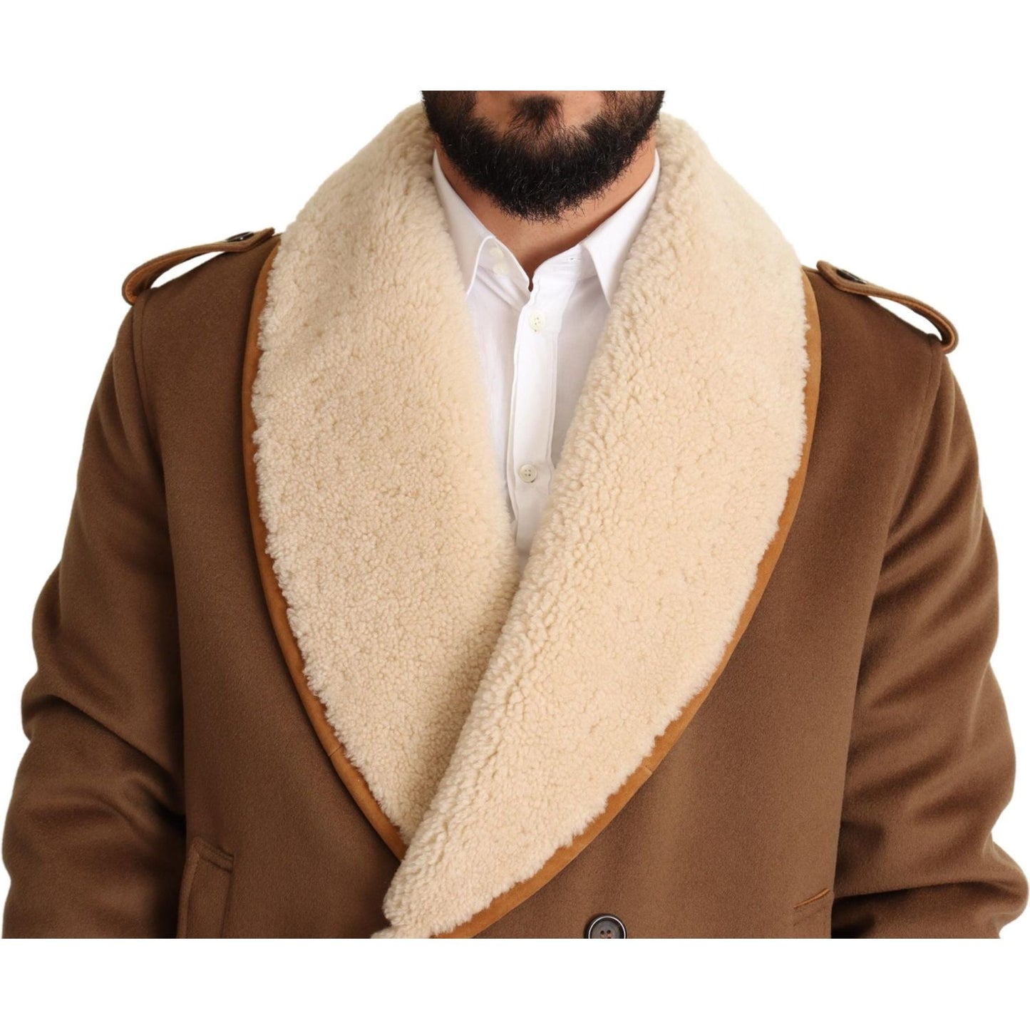 Dolce & Gabbana Brown Double Breasted Shearling Coat Jacket
