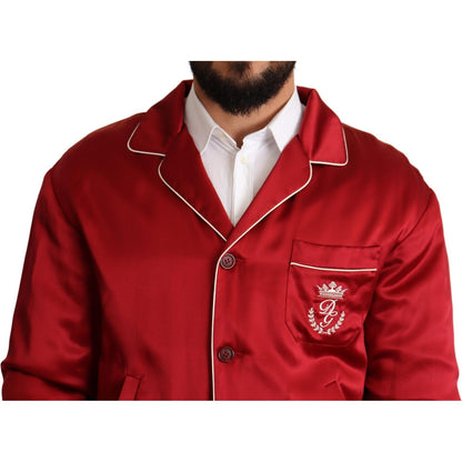 Dolce & Gabbana Red Silk Button DG Logo Bomber Jacket 1728,67345645728,Bombers - Jackets & Coats - Clothing,Clothing,Dolce & Gabbana,IT48 | M,Jackets & Coats - Clothing,Jackets - Men - Clothing,Material: 100% Silk,Men,Men - Clothing,New with tags,Red