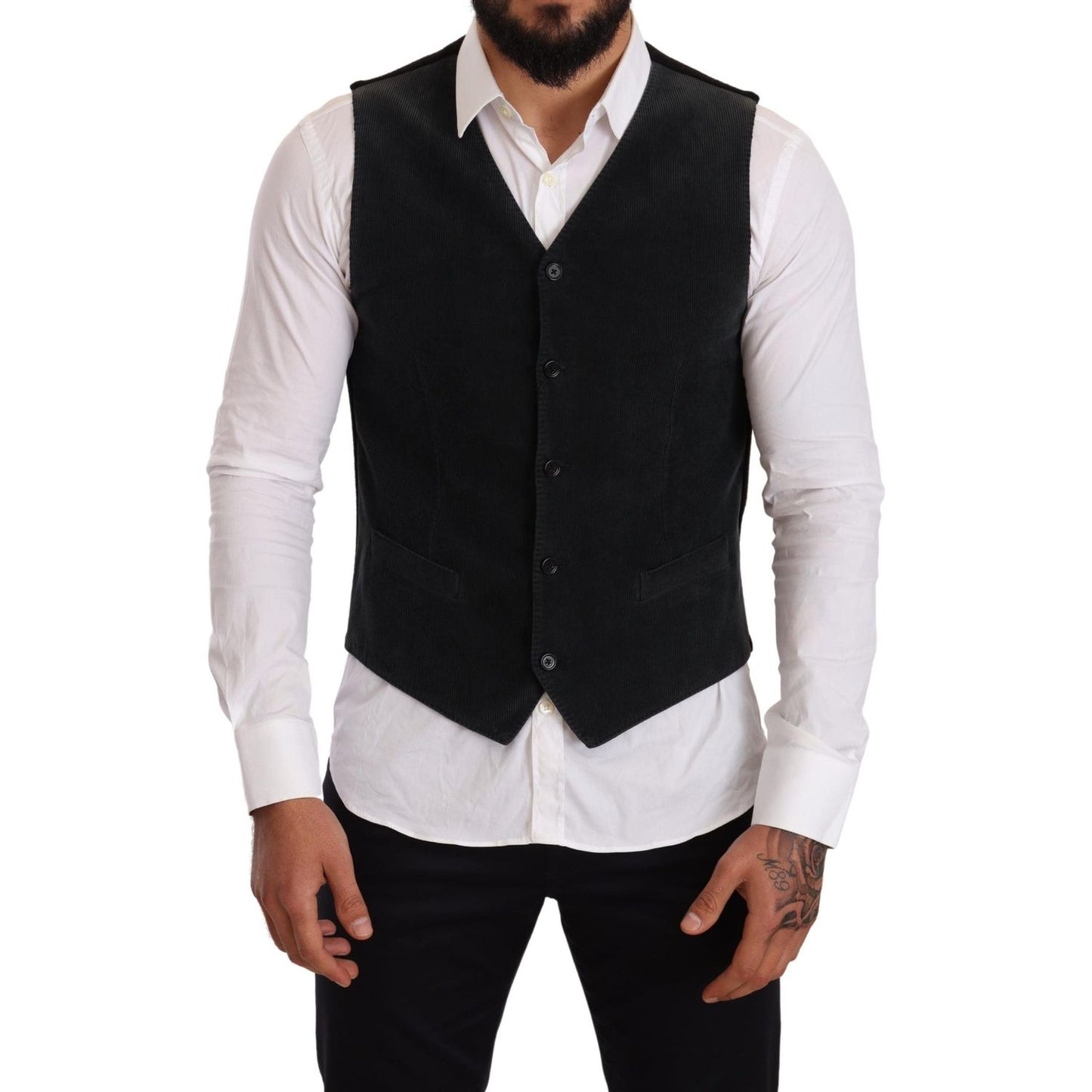 Dolce & Gabbana Black Cotton Single Breasted Waistcoat