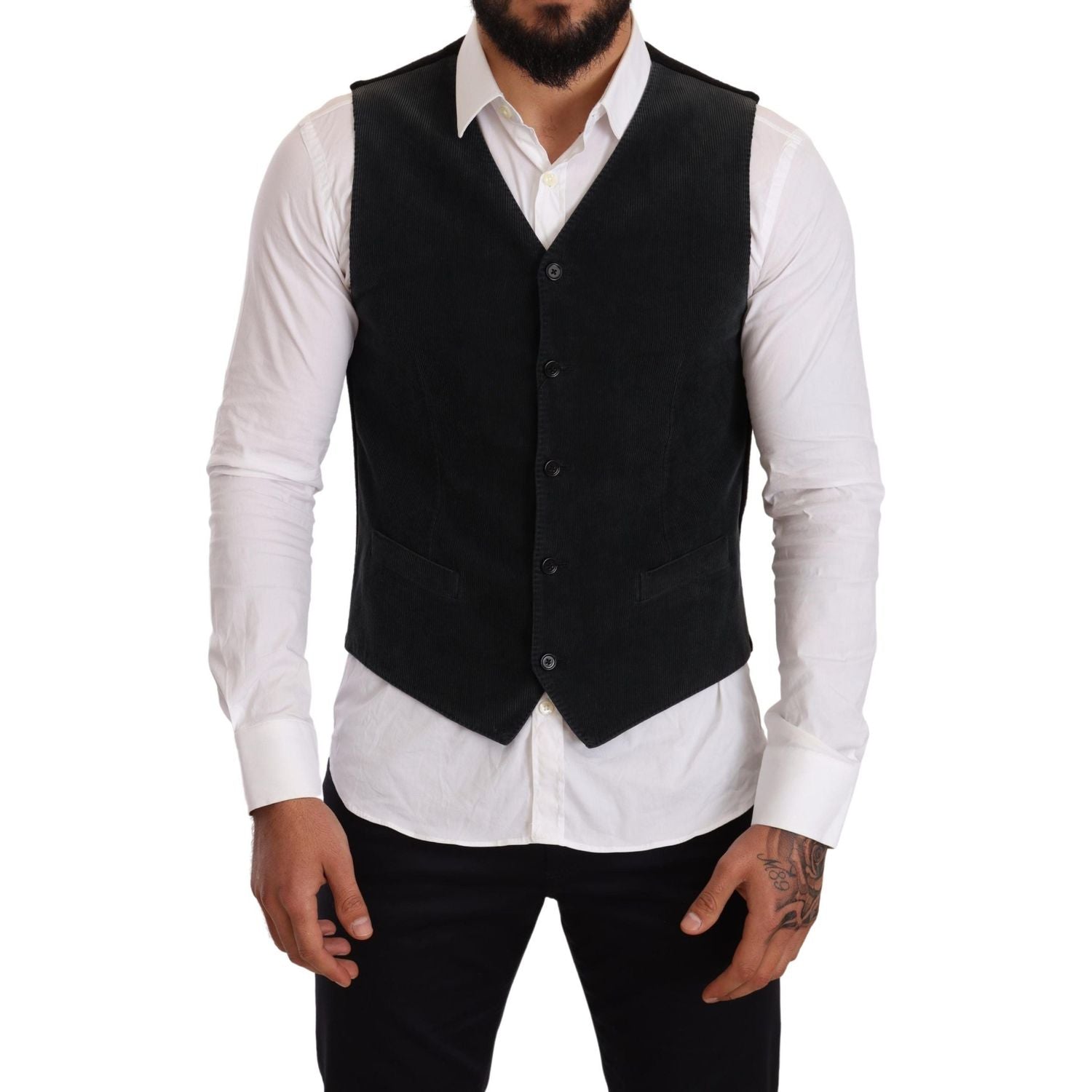 Dolce & Gabbana Black Cotton Single Breasted Waistcoat