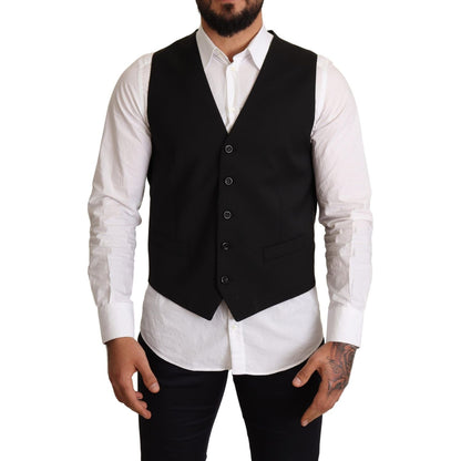 Dolce & Gabbana Black Wool Formal Waistcoat Dress