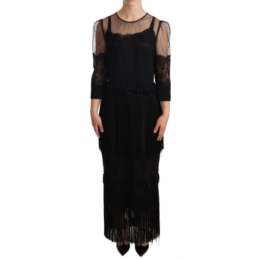 Dolce & Gabbana Elegant Lace Midi Dress in Black WOMAN DRESSES Dolce & Gabbana