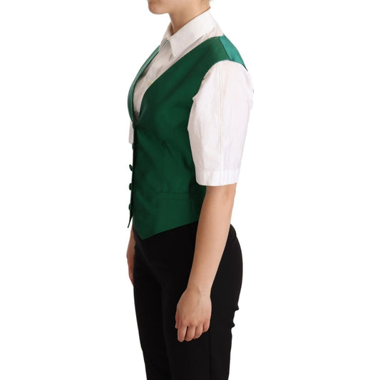 Dolce & Gabbana Elegant Green Silk Blend Waistcoat Vest Jacket Dolce & Gabbana