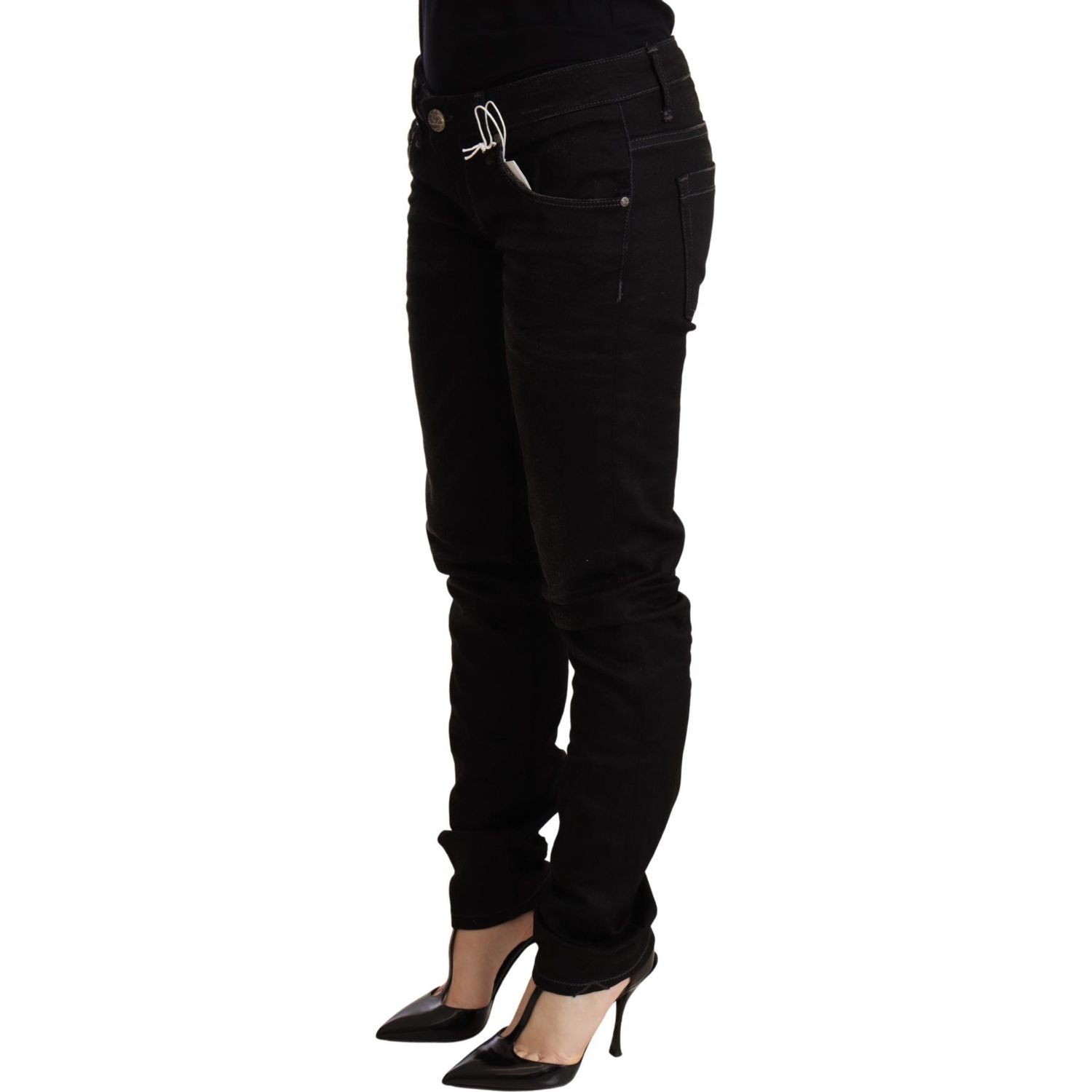Acht Black Low Waist Skinny Denim Cotton Trouser