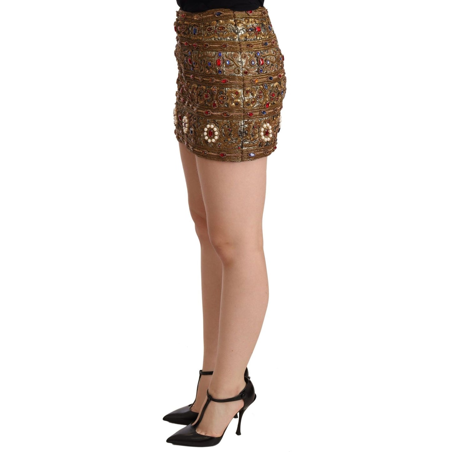 Dolce & Gabbana Gold Embellished High Waist Mini Skirt Dolce & Gabbana