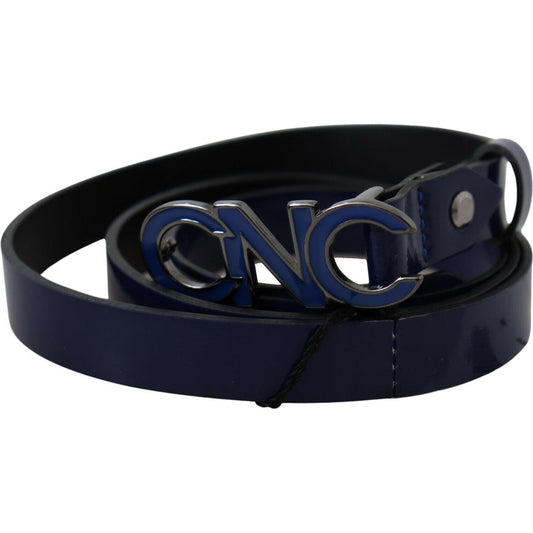 Costume National Blue Leather Logo Skinny Fashion Belt