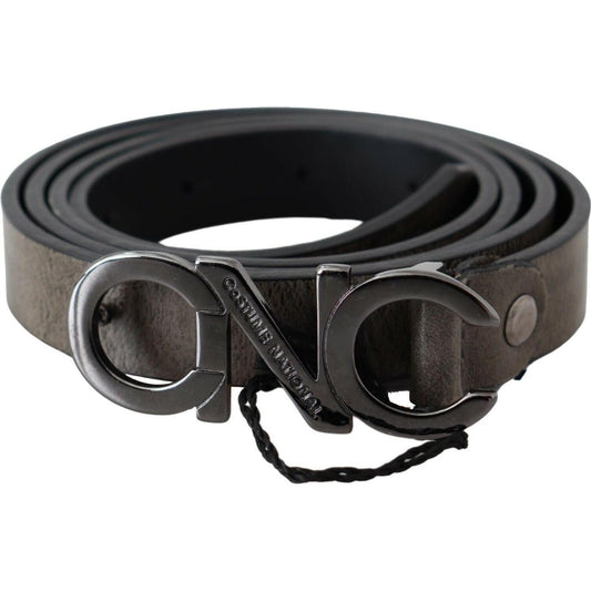 Costume National Dark Brown Leather Letter Logo Buckle Belt
