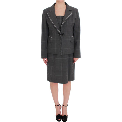 BENCIVENGA Gray Checkered Cotton Blazer Dress Set Suit 1728,20% Viscose,67345645728,BENCIVENGA,Clothing,Gray,IT50 | XXL,Material: 80% Cotton,New with tags,Suits & Blazers - Clothing,Suits & Blazers - Women - Clothing,Two-Piece Suits - Suits & Blazers - Cl