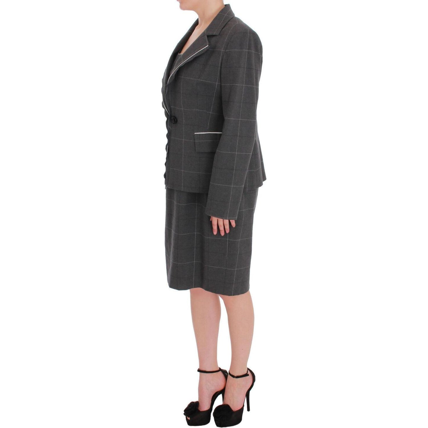 BENCIVENGA Gray Checkered Cotton Blazer Dress Set Suit 1728,20% Viscose,67345645728,BENCIVENGA,Clothing,Gray,IT50 | XXL,Material: 80% Cotton,New with tags,Suits & Blazers - Clothing,Suits & Blazers - Women - Clothing,Two-Piece Suits - Suits & Blazers - Cl